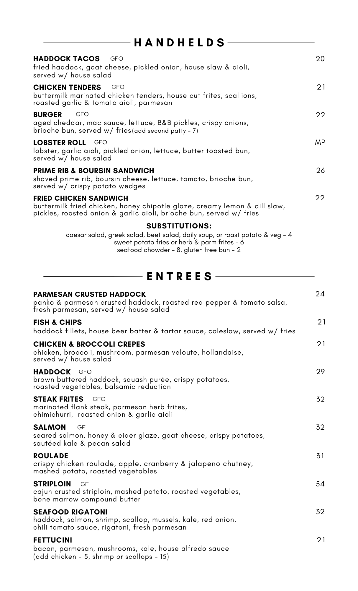Entrees & Mains